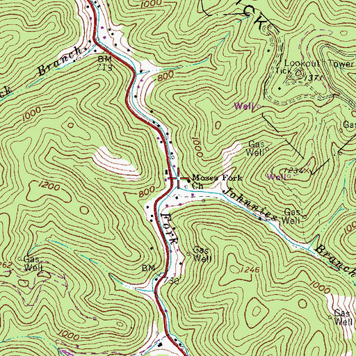 Topographic Map of Jonnies Branch, WV