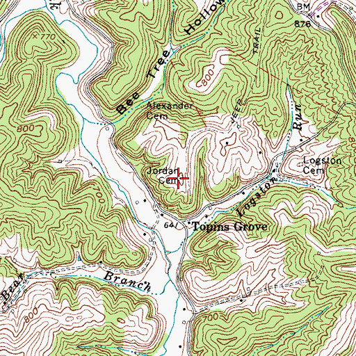 Topographic Map of Jordan Cemetery, WV