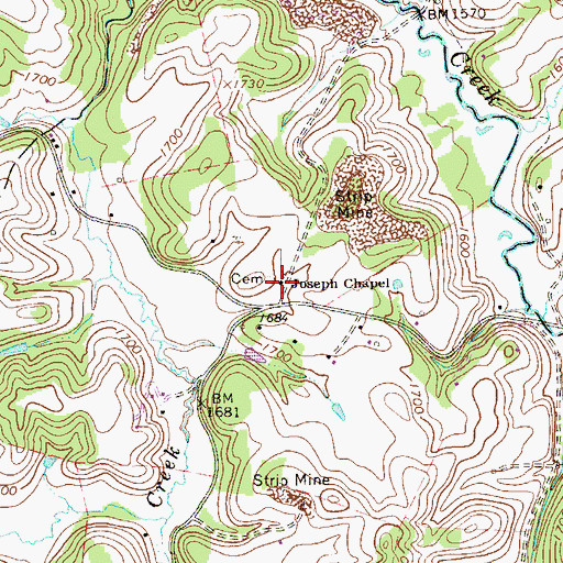 Topographic Map of Joseph Chapel, WV