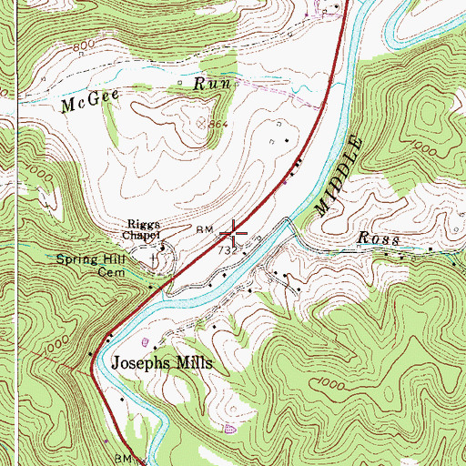 Topographic Map of Josephs Mills, WV