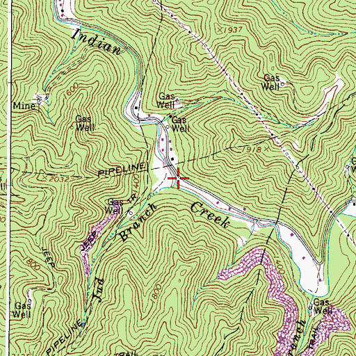 Topographic Map of Jud Branch, WV