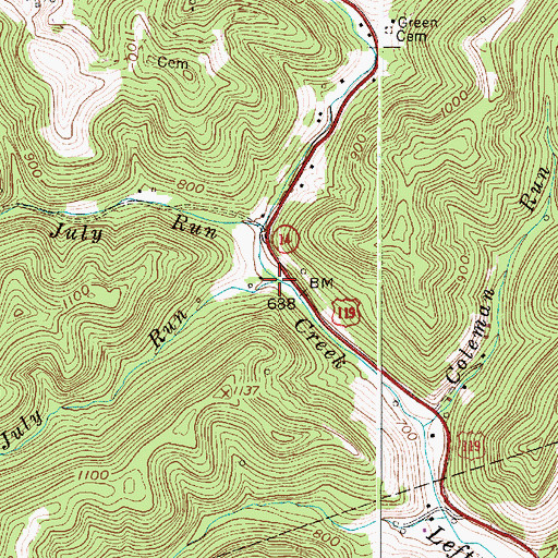 Topographic Map of July Run, WV
