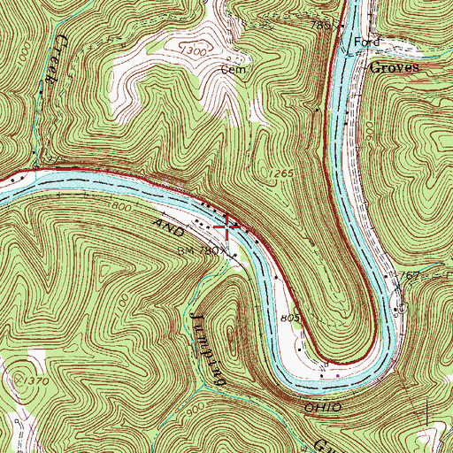 Topographic Map of Jumping Gut Run, WV