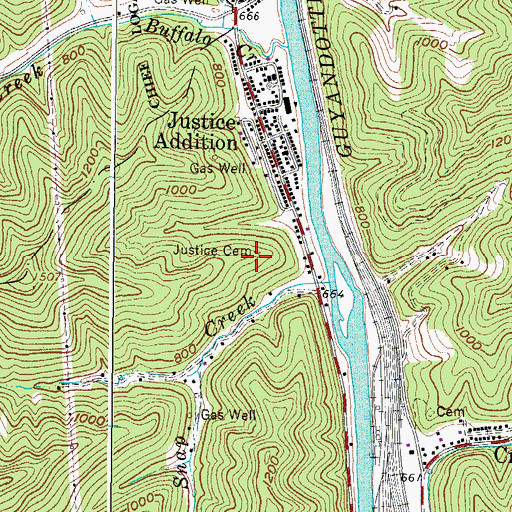 Topographic Map of Justice Cemetery, WV