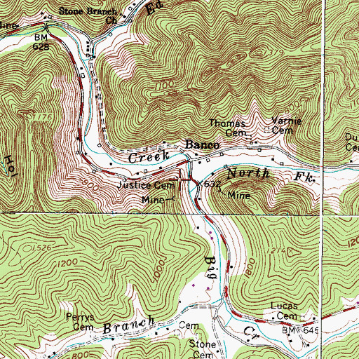 Topographic Map of Justice Cemetery, WV