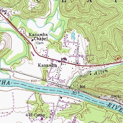 Topographic Map of Kanawha, WV