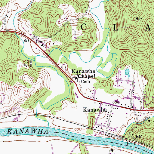 Topographic Map of Kanawha Chapel, WV