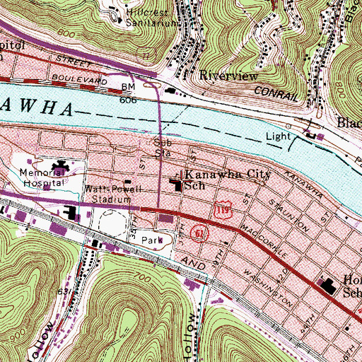 Topographic Map of Kanawha City Elementary School, WV
