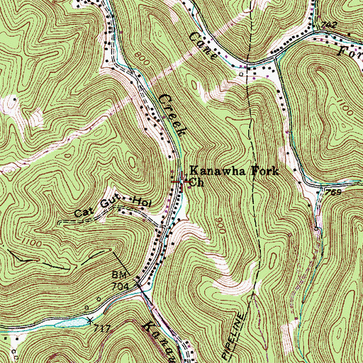 Topographic Map of Kanawha Fork Church, WV