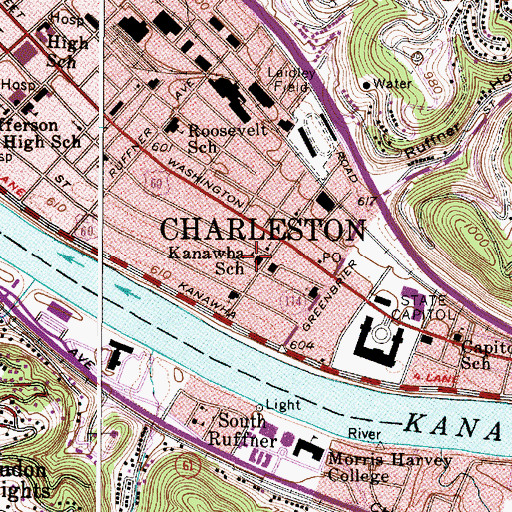 Topographic Map of Kanawha School, WV