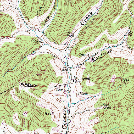 Topographic Map of Kaufman Branch, WV
