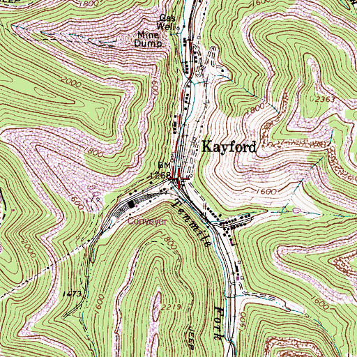 Topographic Map of Kayford, WV