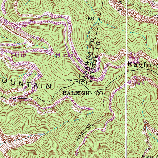 Topographic Map of Kayford Mountain, WV