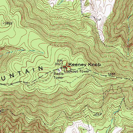 Topographic Map of Keeney Mountain, WV