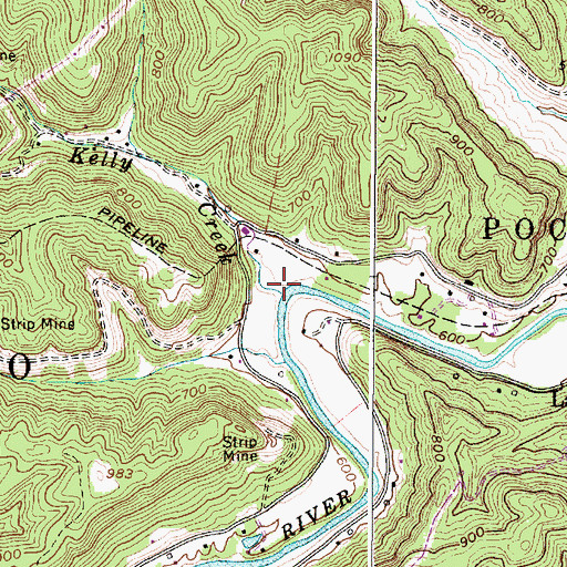 Topographic Map of Kelly Creek, WV