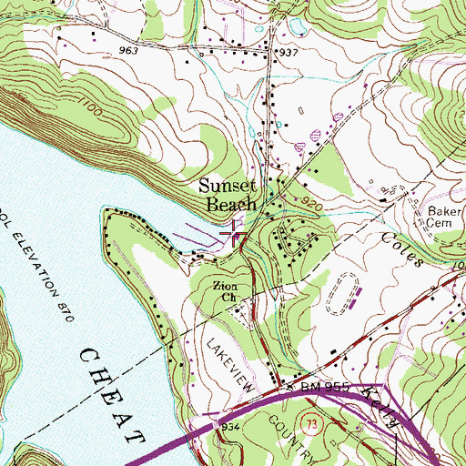Topographic Map of Kelly Run, WV