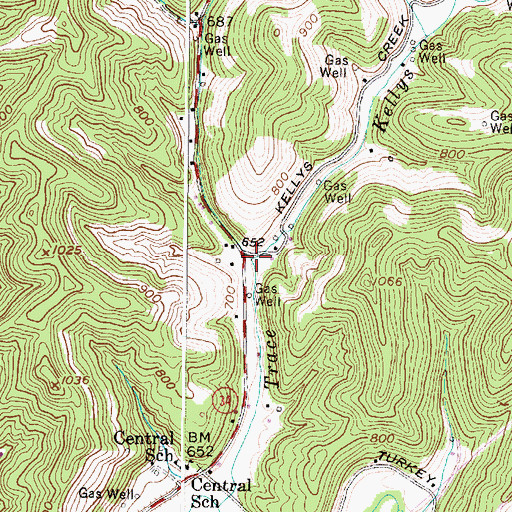 Topographic Map of Kellys Creek, WV