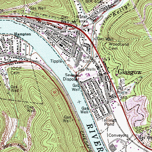Topographic Map of Kellys Creek, WV
