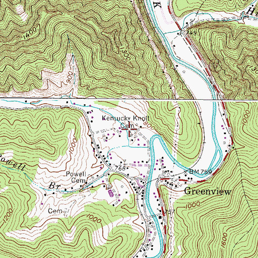 Topographic Map of Kentucky Knoll Cemetery, WV