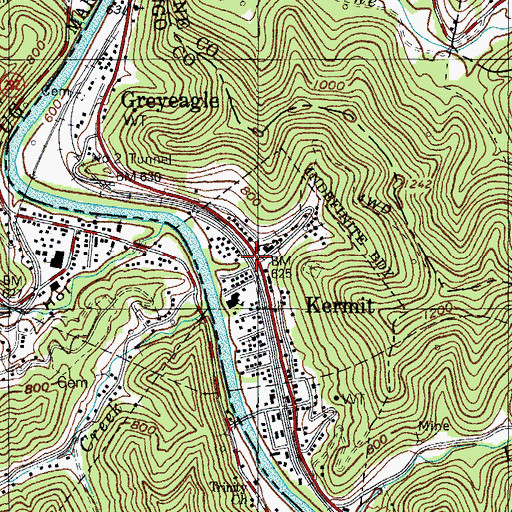 Topographic Map of Kermit, WV