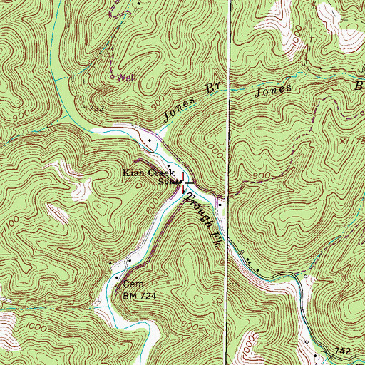 Topographic Map of Kiah Creek School (historical), WV