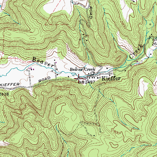 Topographic Map of Kieffer, WV