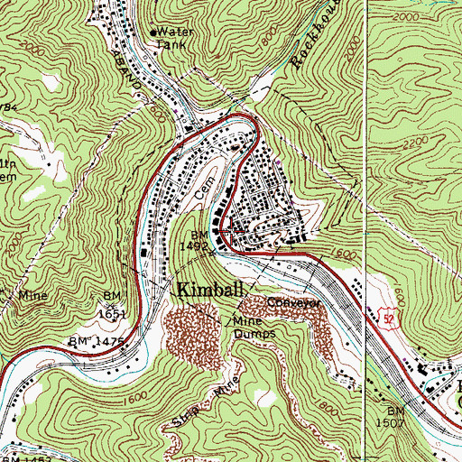 Topographic Map of Kimball, WV