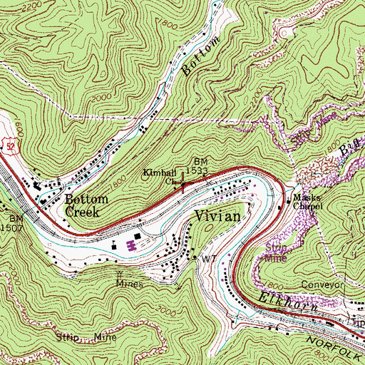 Topographic Map of Kimball Church, WV