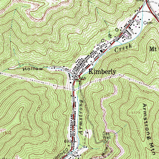 Topographic Map of Kimberly, WV