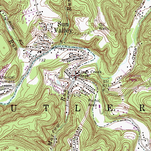 Topographic Map of Kings Creek Chapel, WV