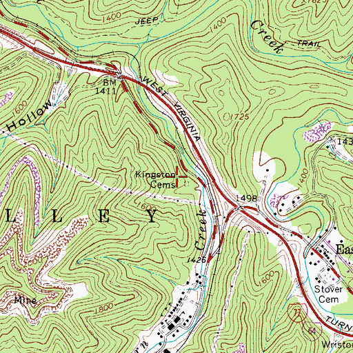 Topographic Map of Kingston Cemeteries, WV