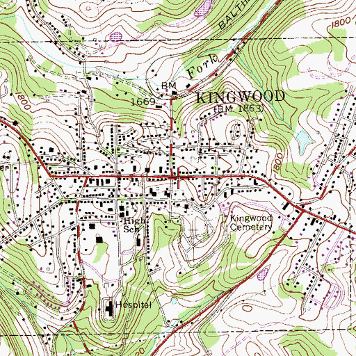 Topographic Map of Kingwood, WV