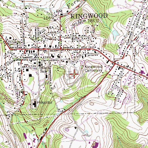 Topographic Map of Kingwood Cemetery, WV