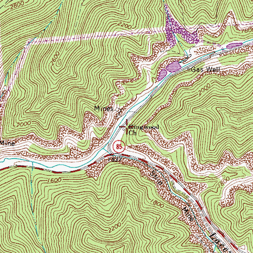 Topographic Map of Kingwood Church, WV