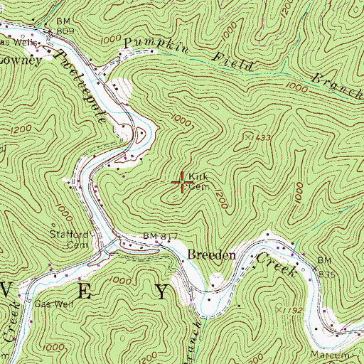 Topographic Map of Kirk Cemetery, WV