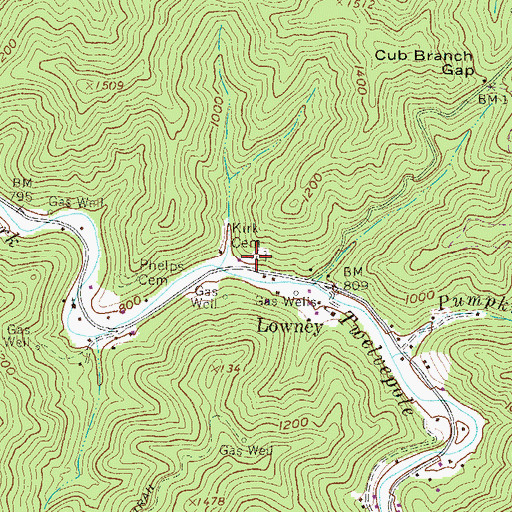 Topographic Map of Kirk Cemetery, WV