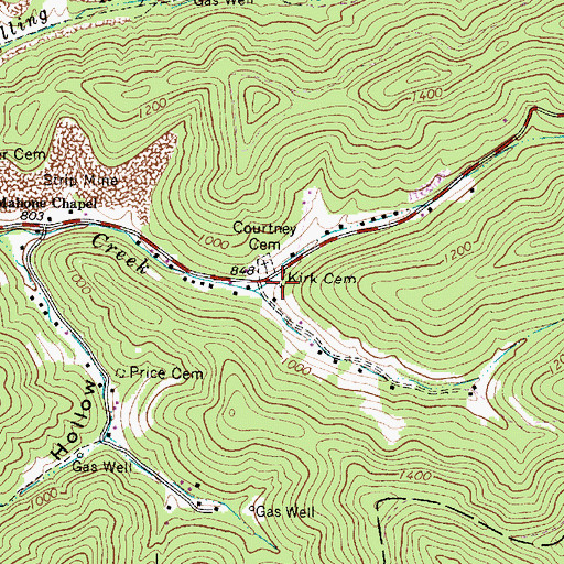 Topographic Map of Kirk Cemetery, WV