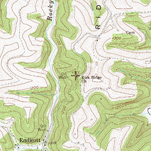 Topographic Map of Kirk Ridge Church, WV