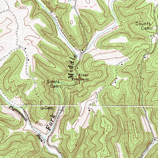 Topographic Map of Kiser Cemetery, WV
