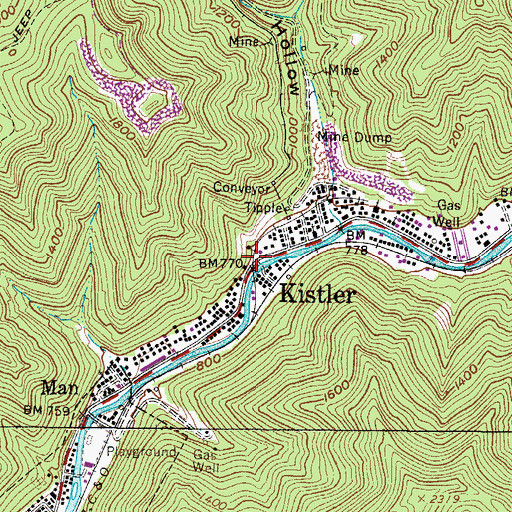Topographic Map of Kistler, WV