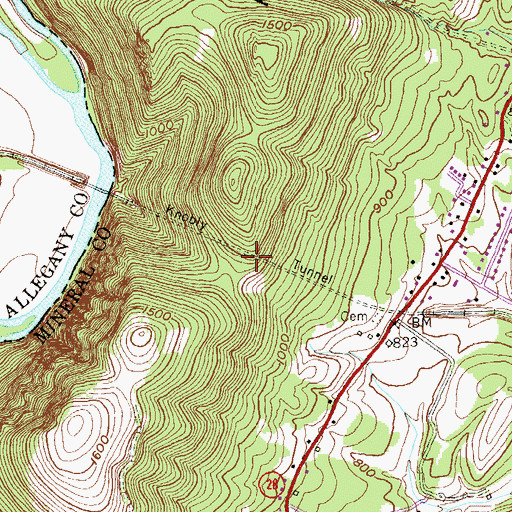 Topographic Map of Knobly Tunnel, WV