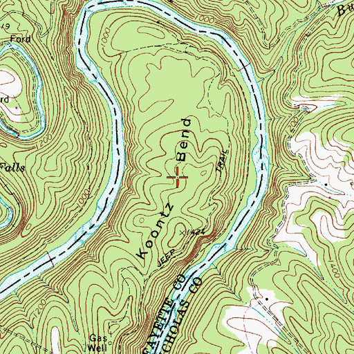 Topographic Map of Koontz Bend, WV