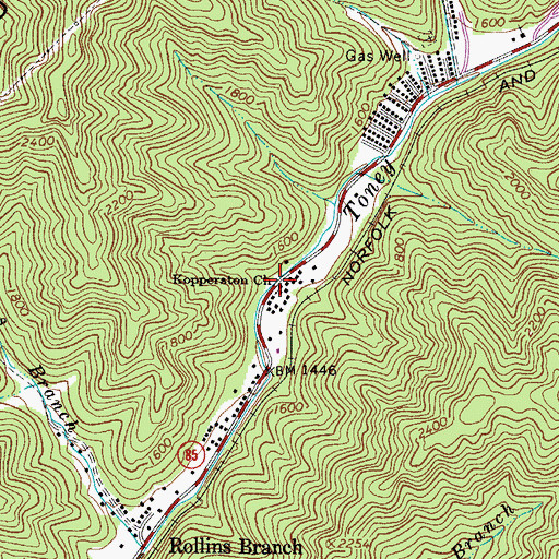 Topographic Map of Kopperston Church, WV