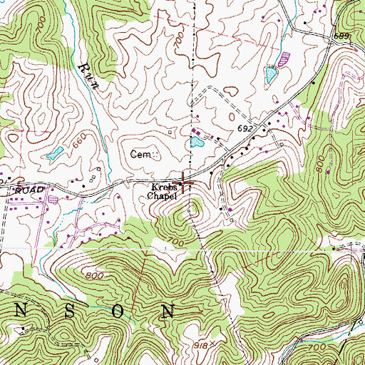 Topographic Map of Krebs Chapel, WV