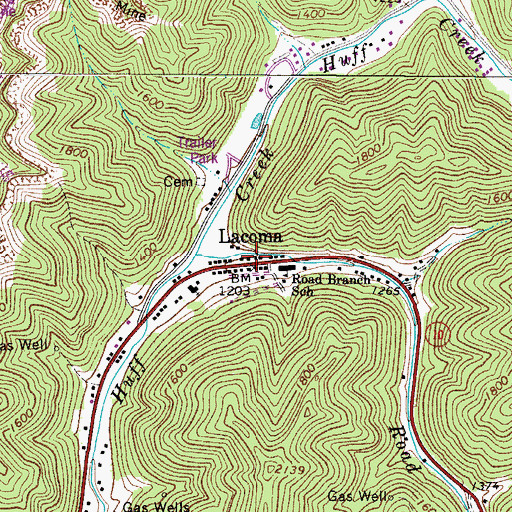 Topographic Map of Lacoma, WV