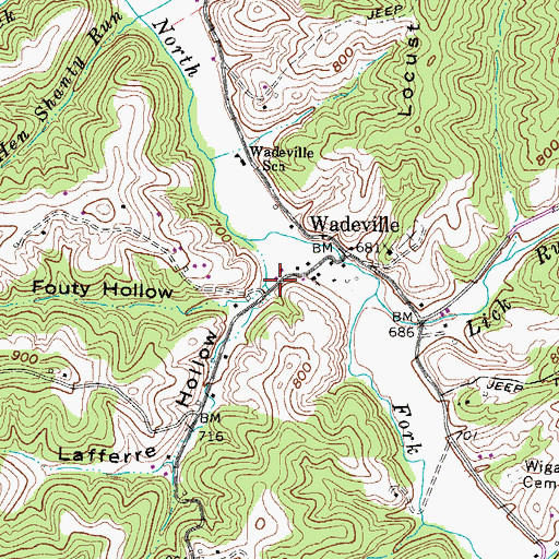 Topographic Map of Lafferre Hollow, WV