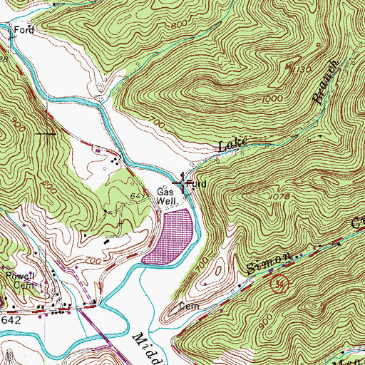 Topographic Map of Lake Branch, WV