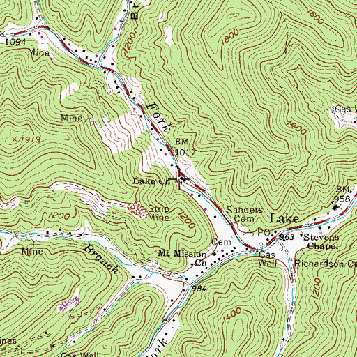 Topographic Map of Lake Church, WV