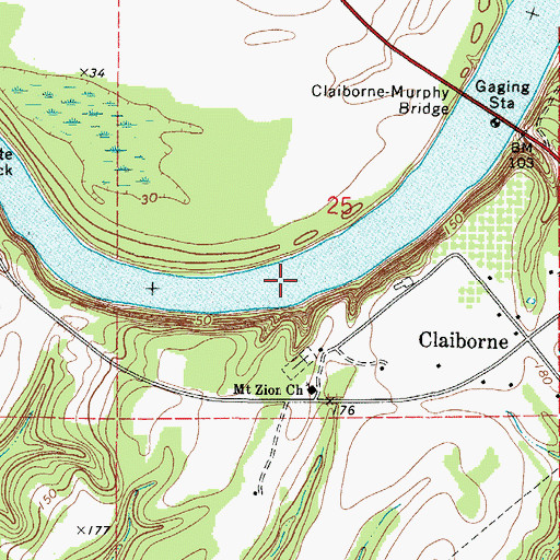 Topographic Map of Claiborne Bluff, AL