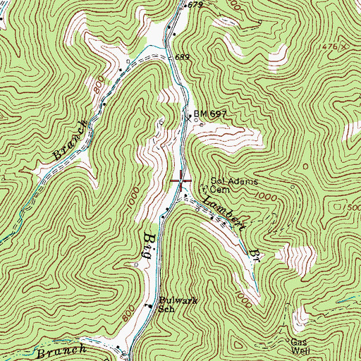 Topographic Map of Lambert Branch, WV